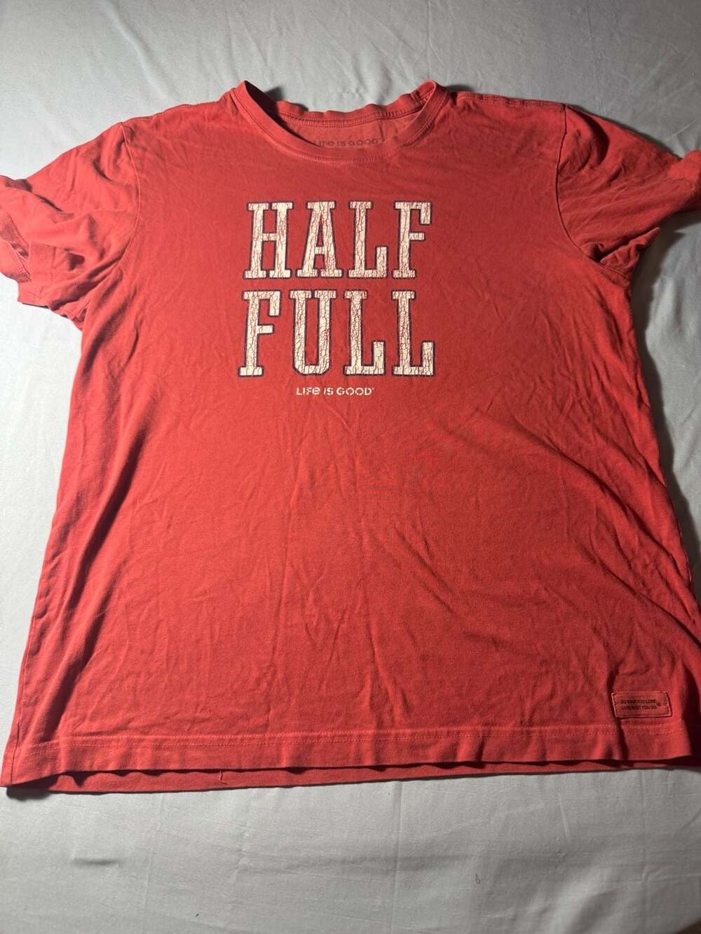 Life is Good Half Full Graphic Red T-Shirt Medium
